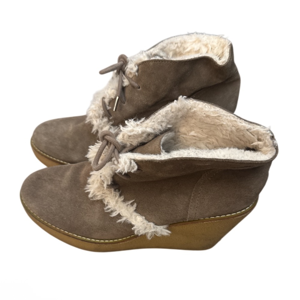 GAP Brown Suede Wedge Boots with Faux Fur Holiday Cute - Size 8